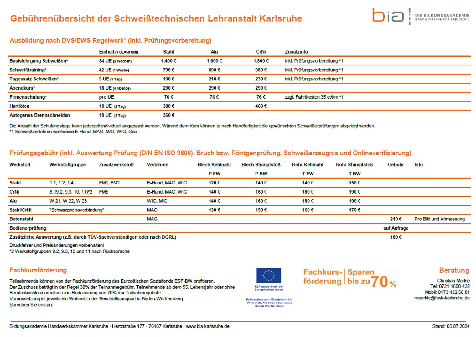 Preisliste Schweißen 2024